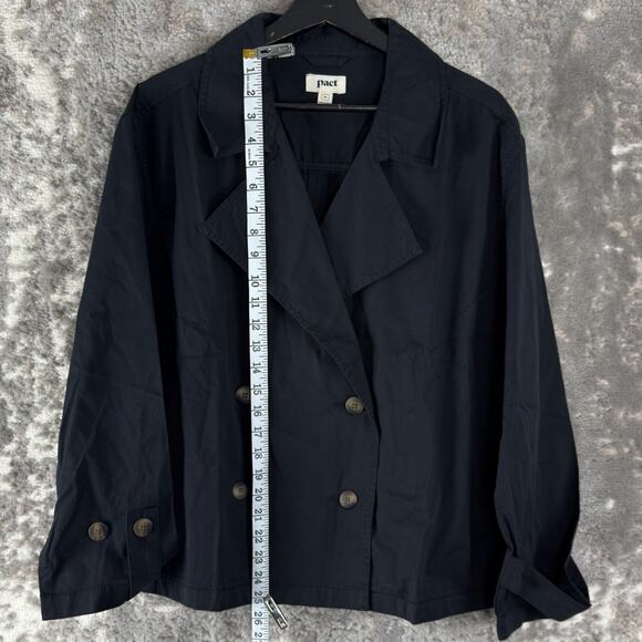 Pact Sz M Organic Cotton Stretch Blazer Jacket Notched Black Career Long Sleeve - Picture 2 of 9